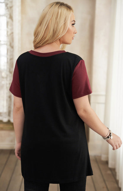 Plus Size Raglan Sleeve Colorblock Twist Top