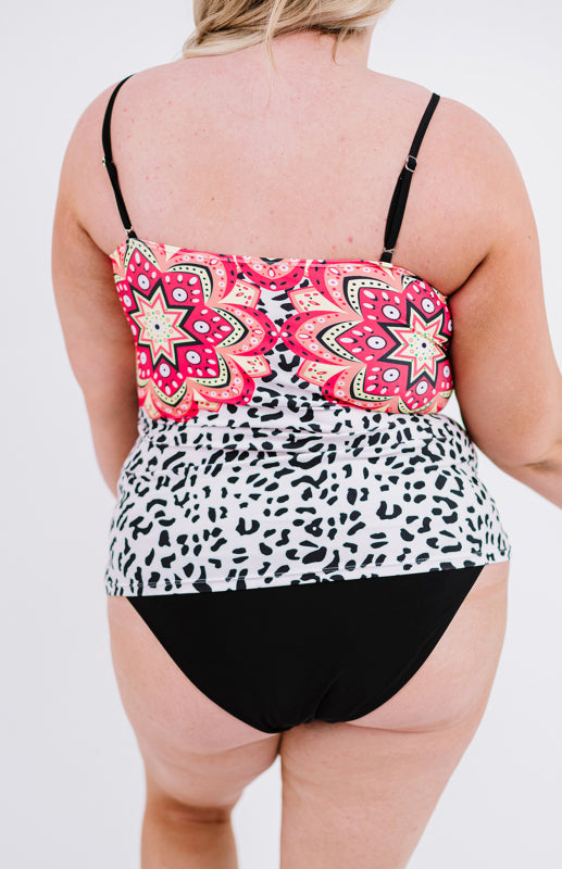 Leopard Tribal Print Bandeau Plus Size Tankini