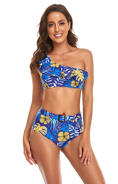 Women's Ruffled One-Shoulder Split Swimsuit