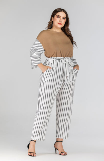 Women's Black and White Striped Cropped Pants