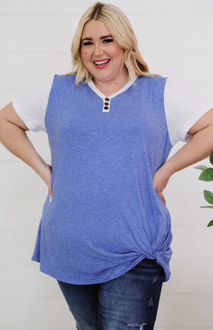 Plus Size Raglan Sleeve Colorblock Twist Top