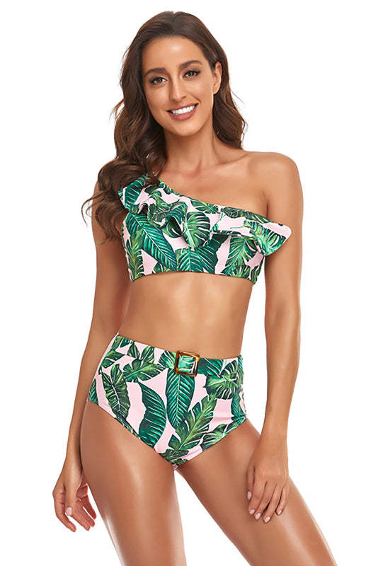 Women's Ruffled One-Shoulder Split Swimsuit