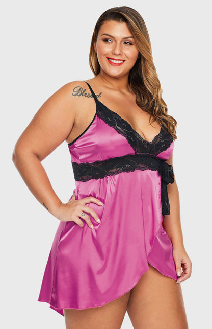 Rose Lace V Neckline Plus Size Babydoll