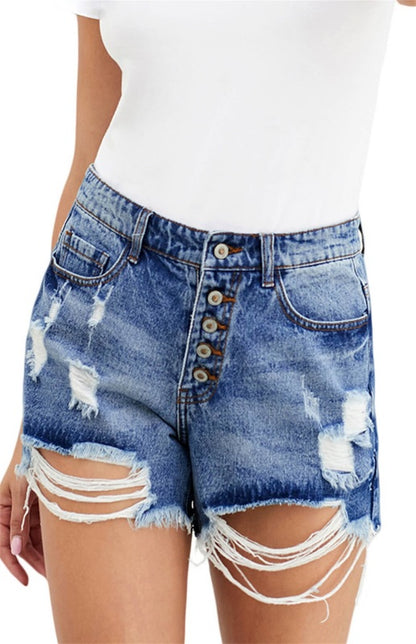 Women's Black Hot Mama High Rise Distressed Denim Shorts