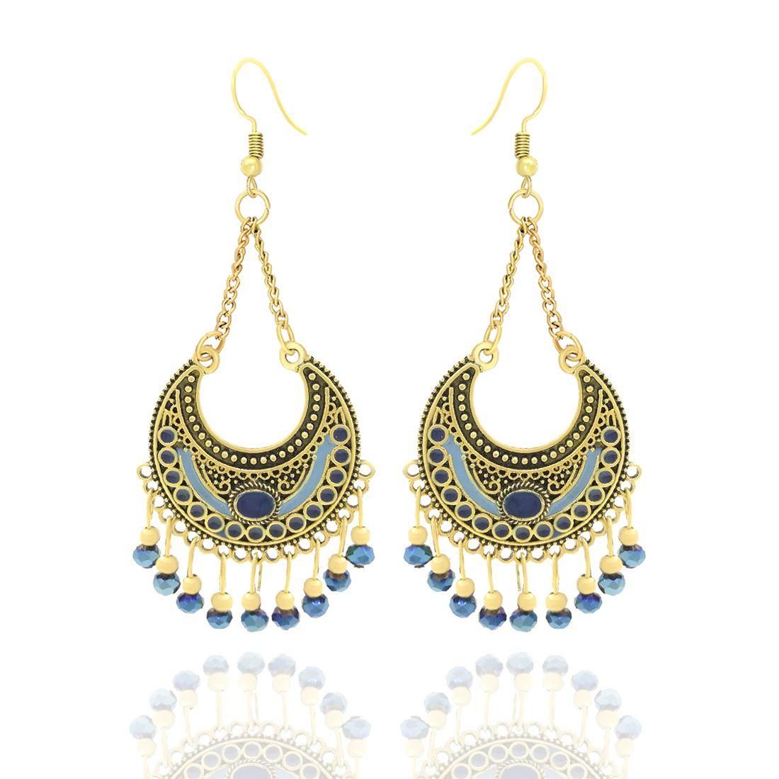 Ethnic Gold Plated Oxidized Beads Earrings