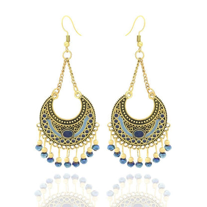 Ethnic Gold Plated Oxidized Beads Earrings