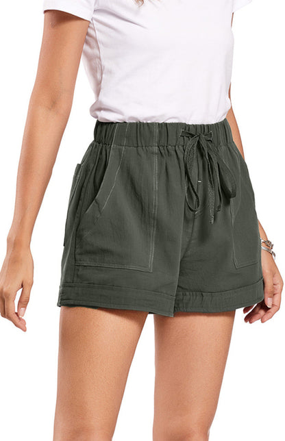 A-Line Lace-Up High-Waisted Wide Leg Shorts