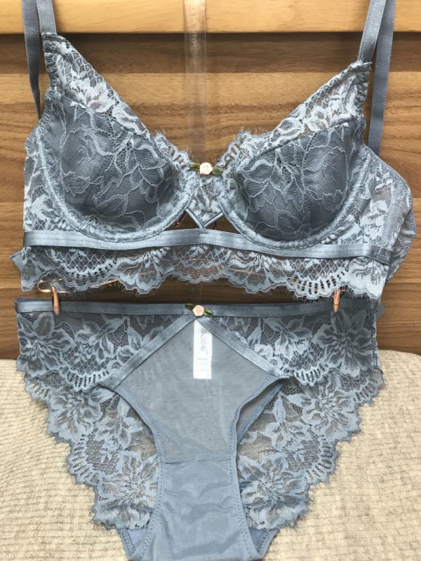 French Side Folding Hollow Heart Dew Point Bra Set