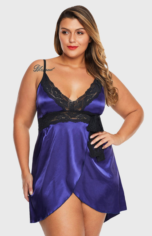 Rose Lace V Neckline Plus Size Babydoll