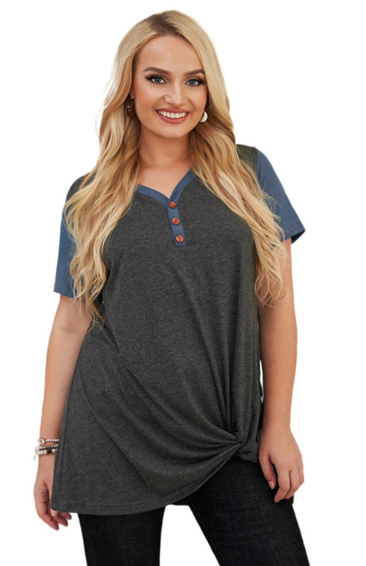 Plus Size Raglan Sleeve Colorblock Twist Top