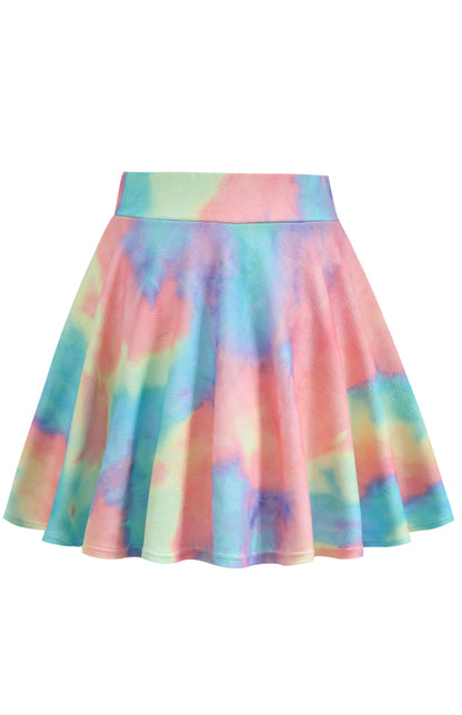 Ladies Casual Fashion Elastic Waist Tie Dye Printed Skirt