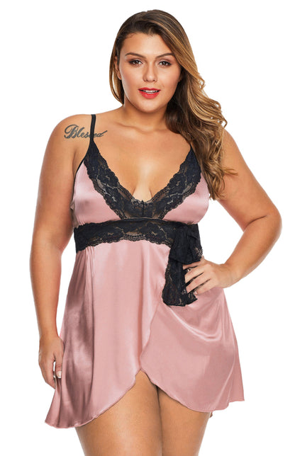 Rose Lace V Neckline Plus Size Babydoll