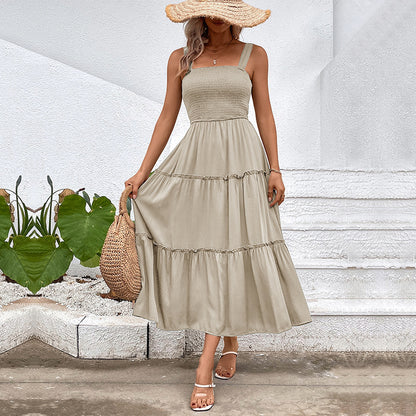 New fashion solid color strapless sleeveless dress