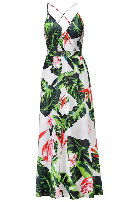 Sexy Deep V Backless High Waist Floral Print Maxi Dress