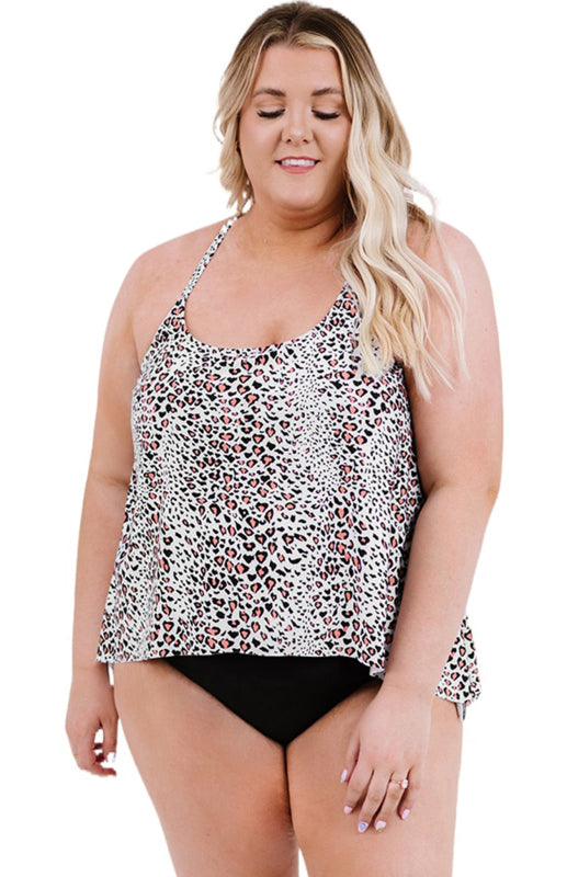 Scoop Neck Racerback Leopard Plus Size Tankini