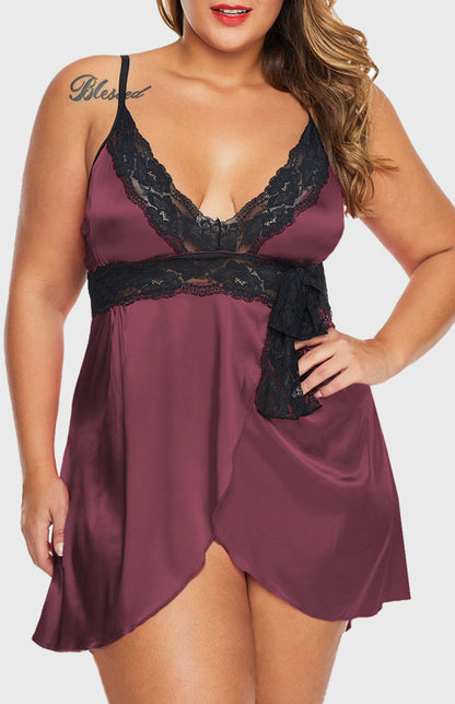 Rose Lace V Neckline Plus Size Babydoll