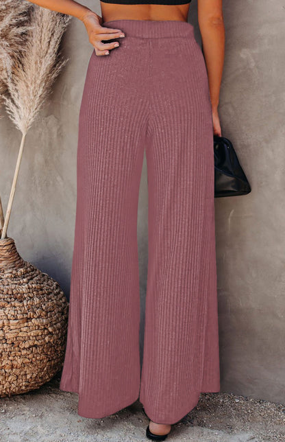 Women's High Waist Pit Strip Solid Color Wide Leg Casual Pants