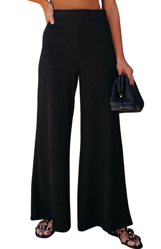 Women's High Waist Pit Strip Solid Color Wide Leg Casual Pants