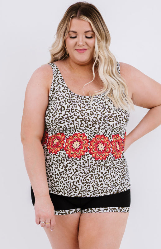 Leopard Sleeveless Plus Size Tankini