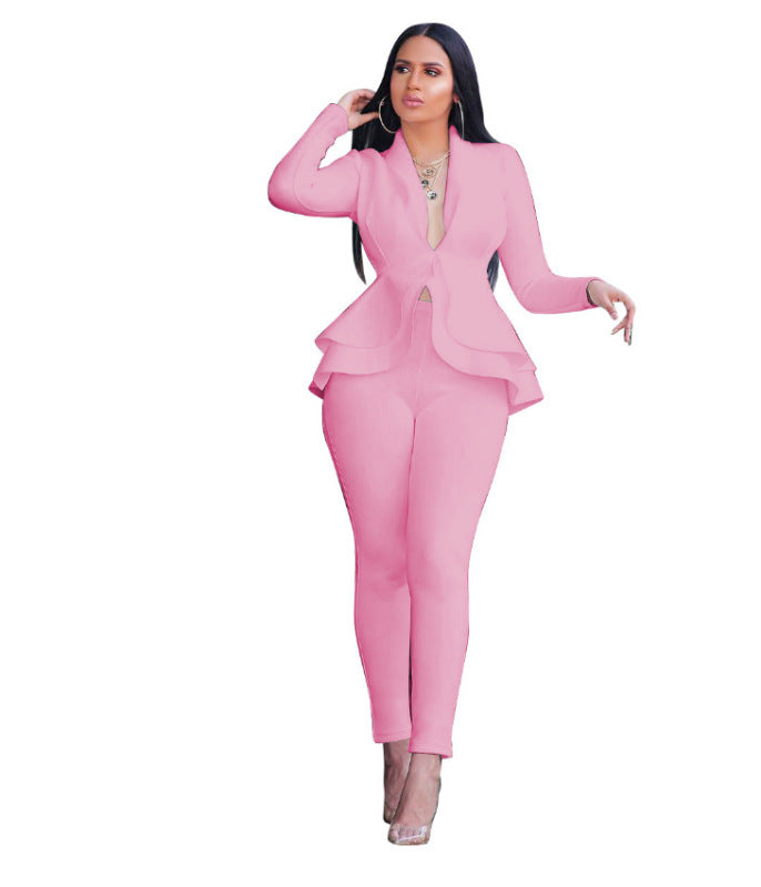 Fashion Ruffle Air Layer Professional Uniform Casual Suit