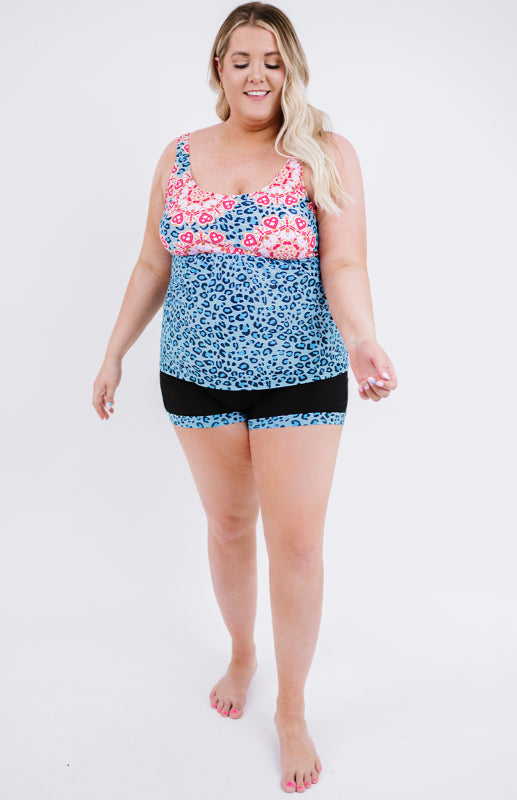 Plus Size Floral Leopard Tankini Set