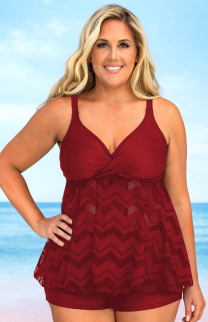 Ruffled Sleeveless V Neck Plus Size Swimsuit