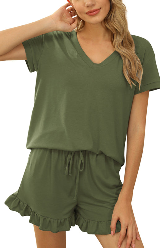 Women's Short Sleeves V-Neck Pajama Set