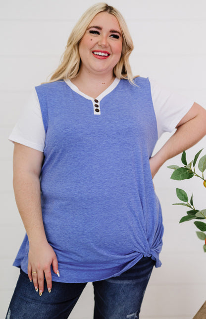 Plus Size Raglan Sleeve Colorblock Twist Top