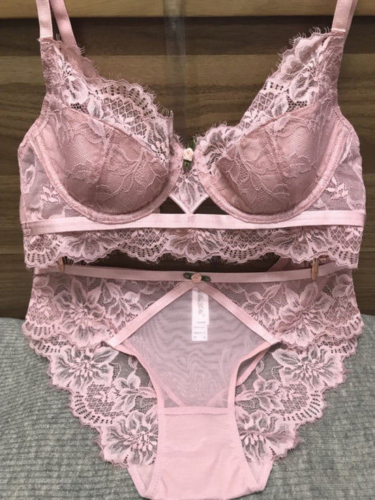 French Side Folding Hollow Heart Dew Point Bra Set