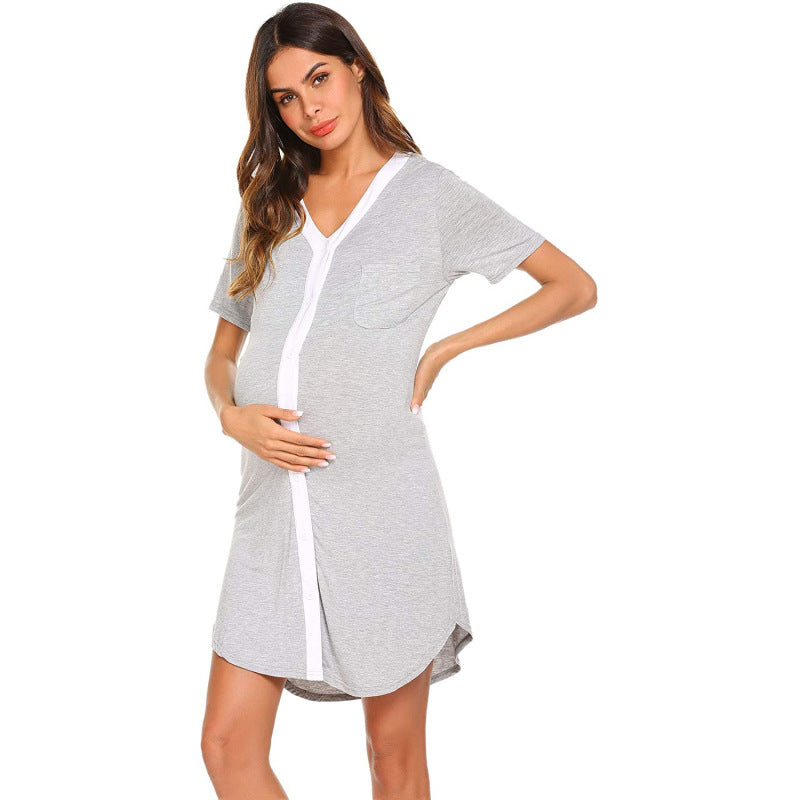 Women's Color Trim Button Front Maternity Midi Dress