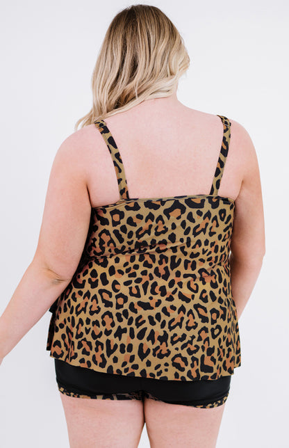 Leopard Splicing Ruffle Plus Size Tankini