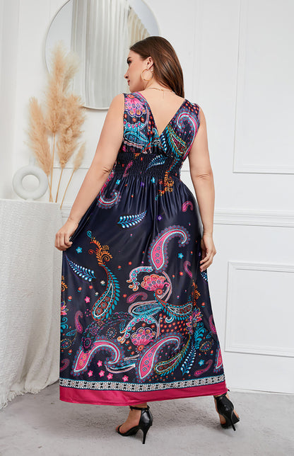 Women's Printed Deep V Sleeveless Long Dress