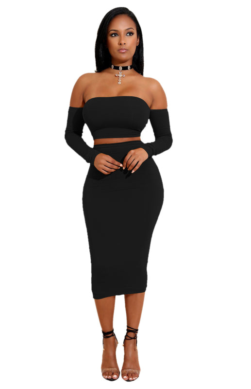 Sexy Backless Tie-Up Neck Pencil Skirt Two Piece Set