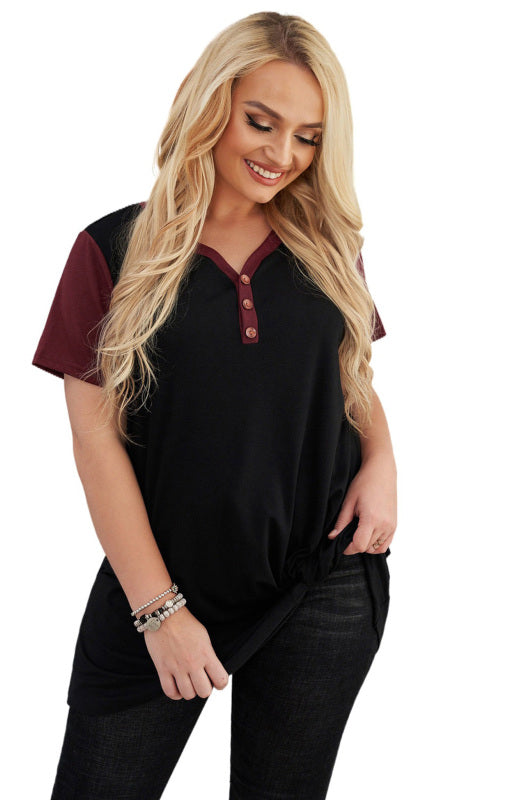 Plus Size Raglan Sleeve Colorblock Twist Top