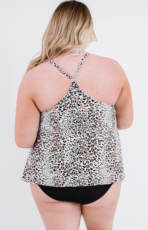 Scoop Neck Racerback Leopard Plus Size Tankini