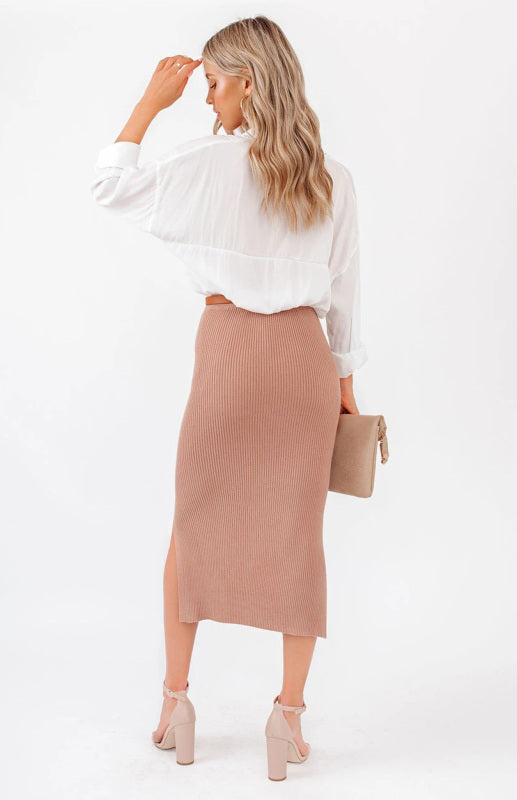 Women's Fashion Slim Ol Commuter Midi Skirt Solid Color Slit Midi Skirt