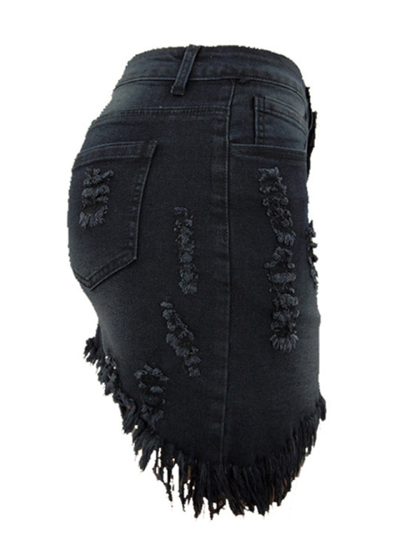 Women's ripped irregular frayed denim skirt