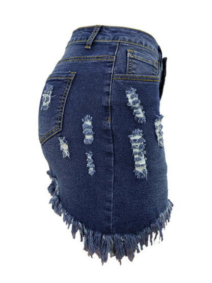 Women's ripped irregular frayed denim skirt