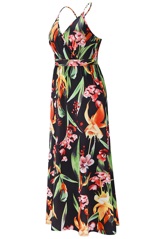 Sexy Deep V Backless High Waist Floral Print Maxi Dress