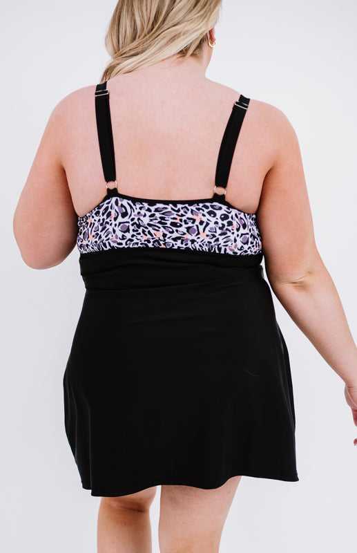 Leopard Splicing Cut Out Sleeveless Plus Size Tankini Swimsuit