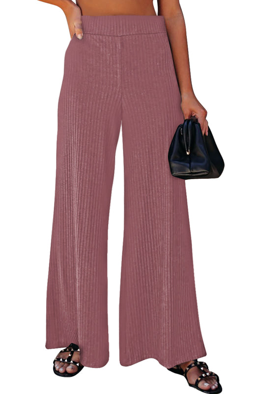 Women's High Waist Pit Strip Solid Color Wide Leg Casual Pants