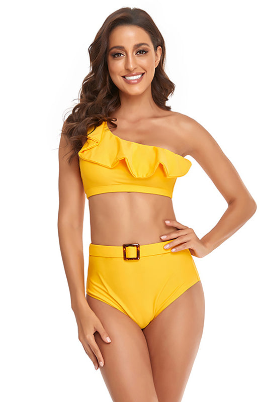 Women's Ruffled One-Shoulder Split Swimsuit