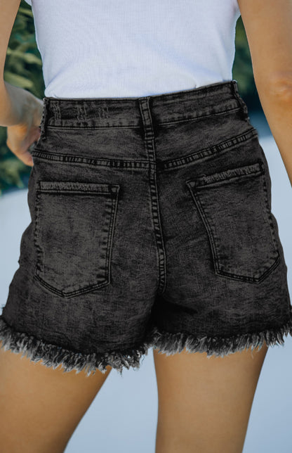 Women's Frayed Hem Mid Waist Denim Shorts