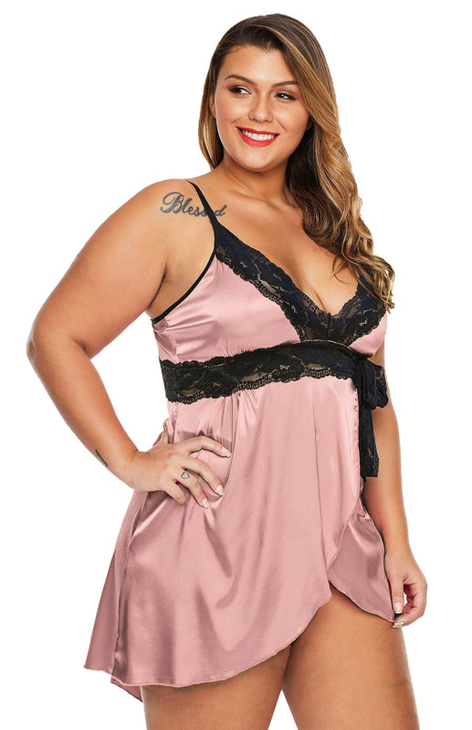 Rose Lace V Neckline Plus Size Babydoll