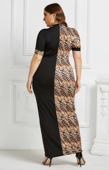 Women's Leopard Print Colorblock Long Plus Size Dress