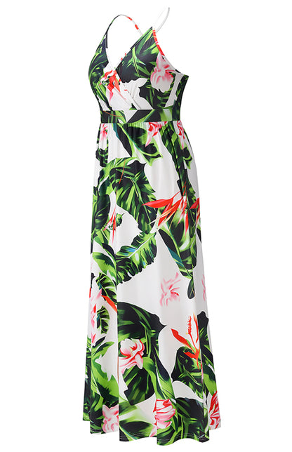 Sexy Deep V Backless High Waist Floral Print Maxi Dress