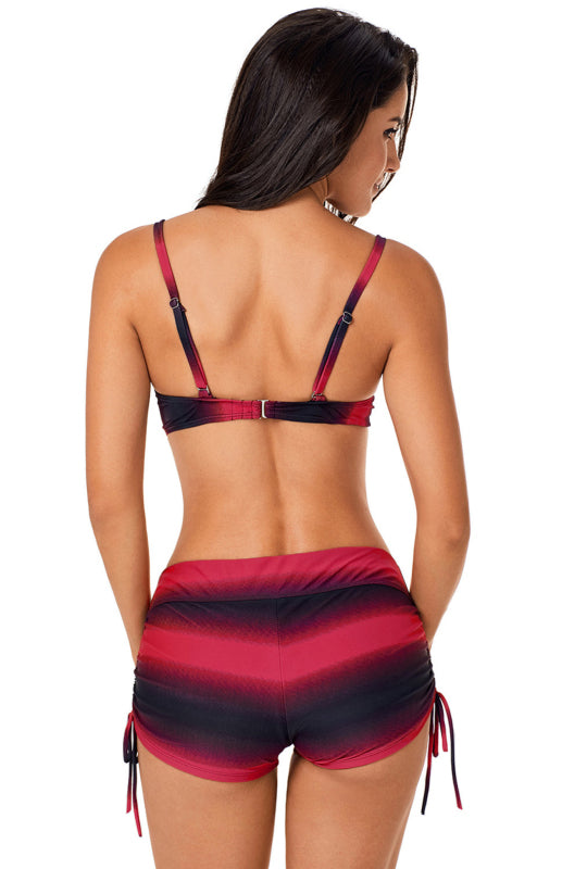 Red Black Ombre Shading Push Up Bikini and Boardshort