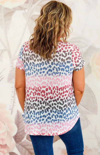 Multicolor Plus Size Gradient Leopard Tee