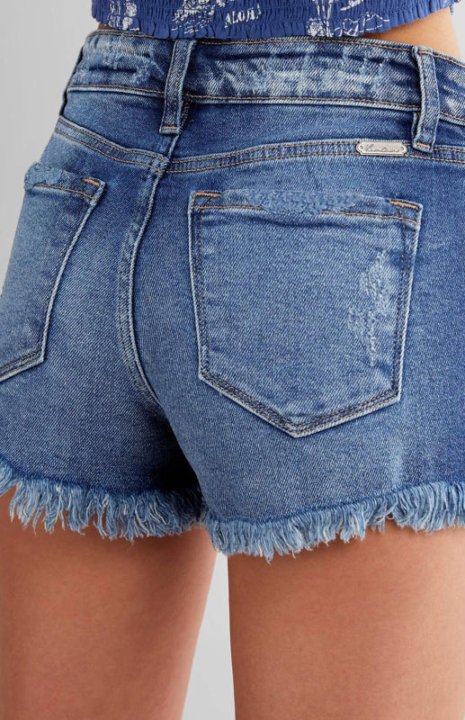 Women's Frayed Hem Mid Waist Denim Shorts