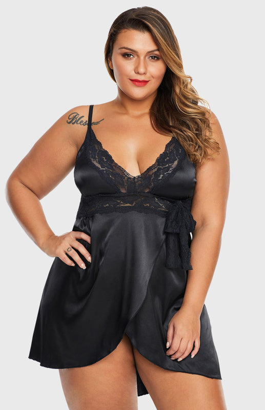 Rose Lace V Neckline Plus Size Babydoll